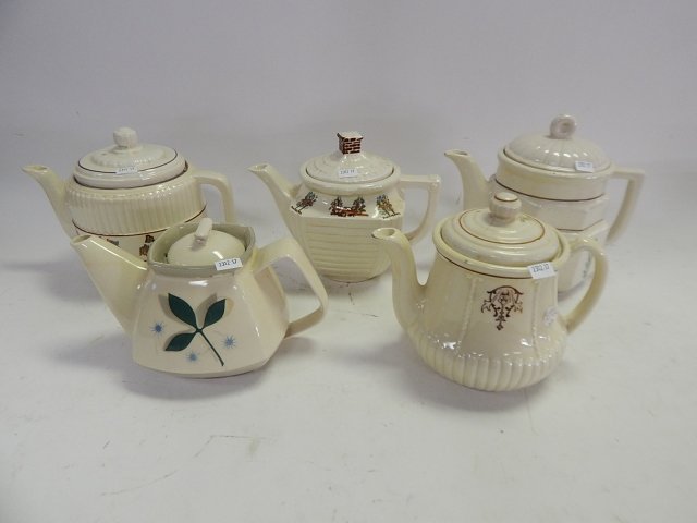 FIVE PORCELIER TEAPOTS (1 of 4)