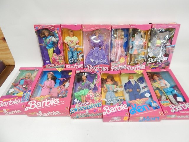 12 BARBIE DOLLS: COOL NEWS, ALL AMERICAN, SENSATION, LILAC AND LOVELY, PARTY TREATS