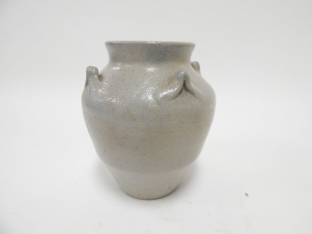 JUGTOWN WARE STONEWARE VASE: CONDTION IS GOOD. 6 3/4" TALL.