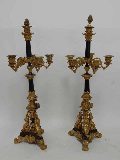 PR BRONZE CANDLEABRAS: 25" TALL, LITTLE LOOSE, LITTLE BENT, MISSING PCS
