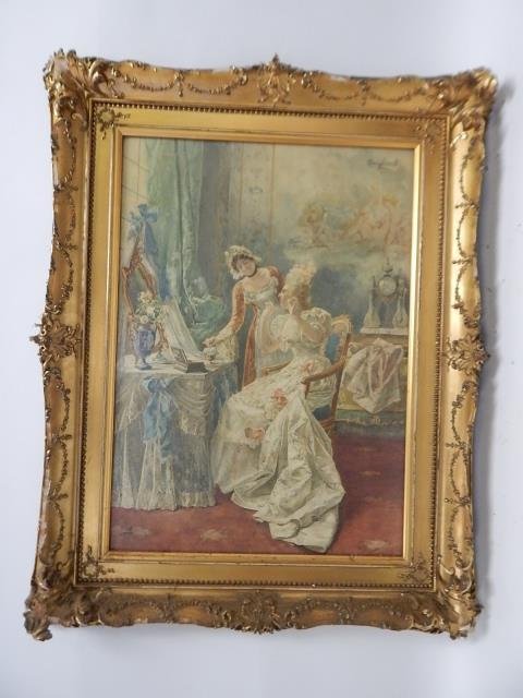 SIMONETTI, ETTORE WATERCOLOR: 28" X 21", FRAME IN POOR CONDITION, WATER DAMAGE, DISCOLORATION, MILDEW DAMAGE