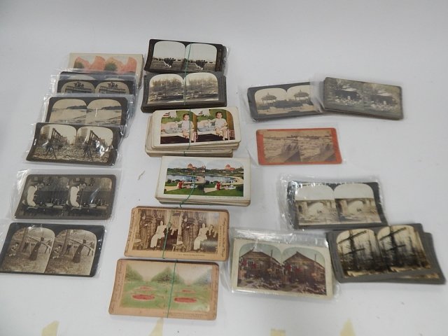 LOT OF STEREO OPTIC ART: CHICAGO FIRE, BATTLESHIP, AND WORKING PEOPLE ARE SOME OF THE SUBJECTS. OVER 100 CARDS