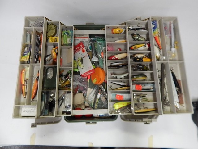 THREE TACKLE BOXES AND LURES: LARGE LOT. LURES ARE IN GOOD CONDITION.