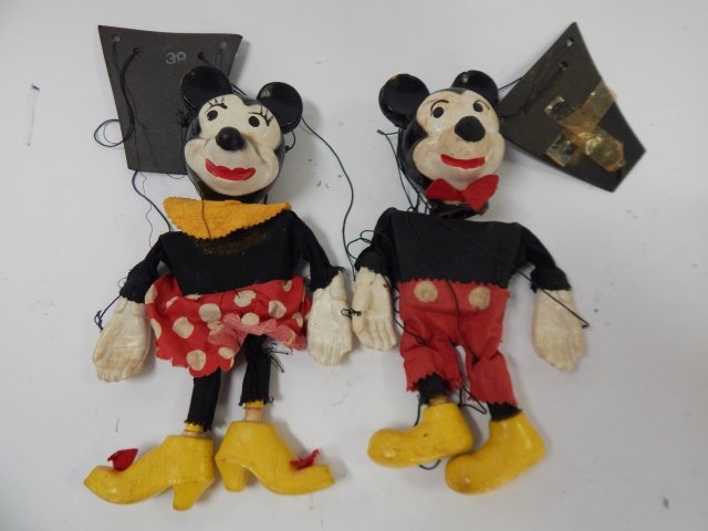 MICKEY AND MINNIE MOUSE MARIONETTES: COMPOSITION AND WOOD, NO MARKINGS