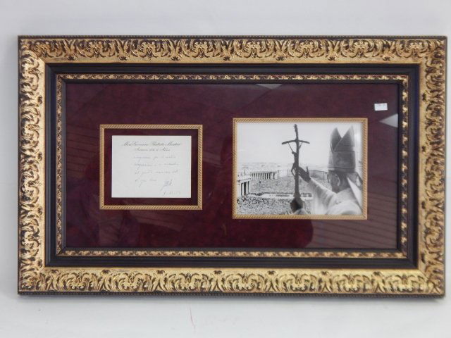 POPE JOHN 23RD PHOTO AND INVITATION: NICELY FRAMED. 18" X 30".