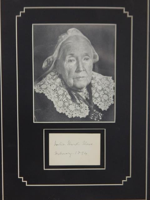 JULIA WARD HOWE PICTURE AND AUTOGRAPH.: HOWE WAS A CIVIL RIGHTS ACTIVIST WHO PENNED THE BATTLE HYMN OF THE REPUBLIC.