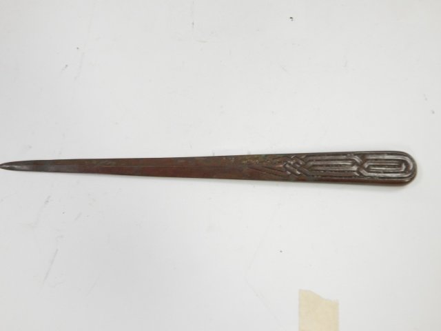 TIFFANY STUDIOS LETTER OPENER: 10.5" LONG, CORROSION ON FINISH