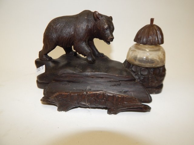 BLACK FOREST BEAR INKWELL: 4 1/2" TALL X 8" LONG.