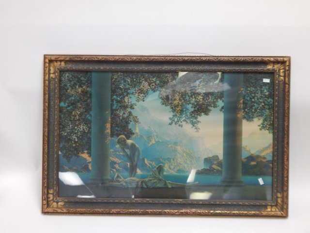 MAXFIELD PARRISH PRINT: 22" X 34". PRINT IN ORIGINAL FRAME.
