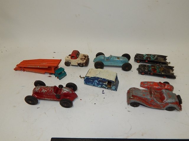 LOT OF CARS: INCLUDES HUBLEY, CORGI, LESNEY AND MORE. SOLD AS IS. BAT MOBILES ARE TRASHED.