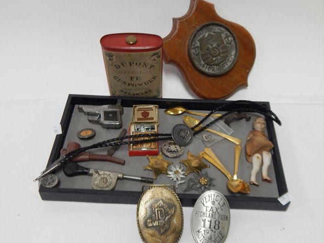 COLLECTION OF BADGES, LIGHTERS, KNIVES, BUCKLES (1 of 4)