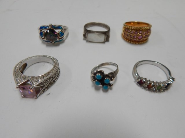 6 STERLING SILVER RINGS WITH MULTI COLORED STONE (1 of 4)