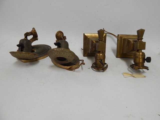 BRASS WALL SCONCES AS IS: AS IS. LARGEST IS 6" BASE.