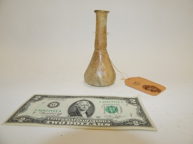 ROMAN COSMETIC FLASK: 5" TALL. CONDITION IS GOOD.
