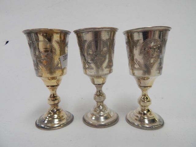 RUSSIAN SILVER KADDISH CUPS: MARKED 84. 3 1/2" TALL.