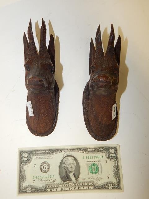 BLACK FOREST ANTELOPE PLAQUES: LITTLE CHIPS IN HORNS. HAND CARVED.
