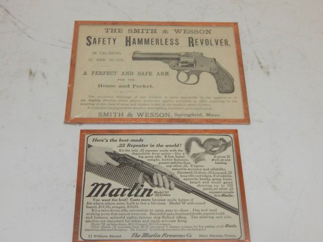 SMITH AND WESSON FRAMED ADVERTISINGS: LARGEST IS 6" X 4 1/2".