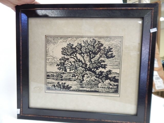 SANDZEN BIRGER PRAIRIE STREAM: LINOCUT CIRCA 1940. IMAGE 9 X 12 PENCIL TITLED LL PENCIL SIGNED