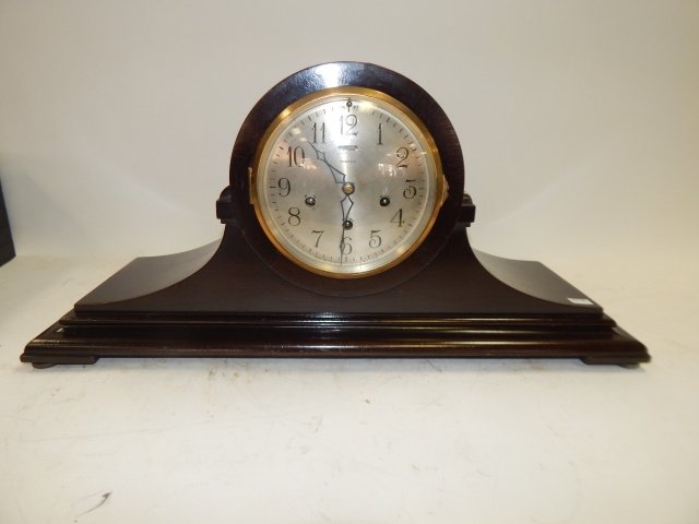 ANSONIA MANTEL CLOCK: 11" TALL, 23" LONG. CONDITION IS GOOD. SOLD AS IS.