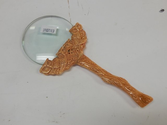 CARVED OWL MAGNIFYING GLASS: 7" LONG