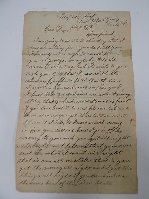 CHIEF WHITE BULL AUTOGRAPHED LETTER: MENTIONS BUFFALO BILL, CHIEF WHITE BULL IS THE NEPHEW OF SITTING BULL. AUGUST 1896.