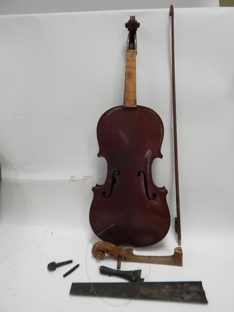 WAGNER VIOLIN: 23" LONG. MISSING STRINGS, WITH MISC PARTS.