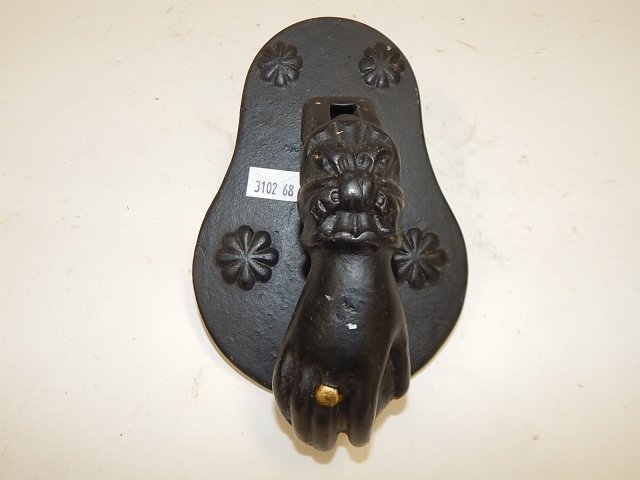 IRON HAND DOOR KNOCKER: 6" LONG.