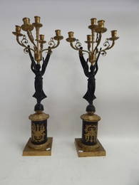 PAIR BRONZE FIGURAL CANDLEABRAS