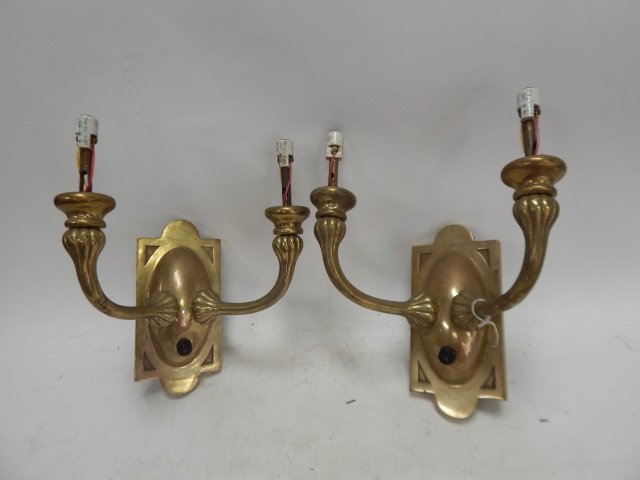 TWO BRONZE WALL SCONCES: 11 AND 1/2" TALL.