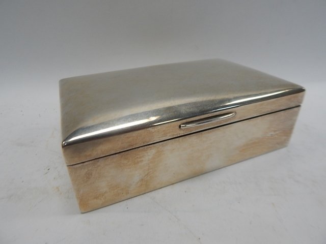 STERLING SILVER BOX: WOOD LINED CONDITION GOOD. UNMARKED