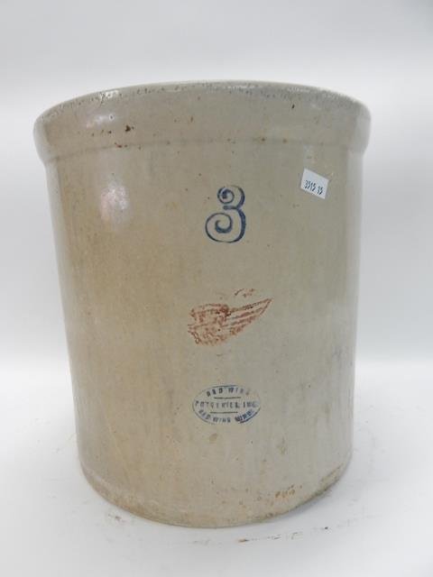 3 GALLON REDWING CROCK: CHIPS AND CRACKS