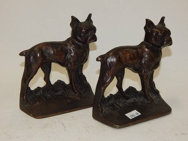 CAST IRON BULLDOG BOOKENDS: 5 AND 1/2" BY 5 AND 1/2"
