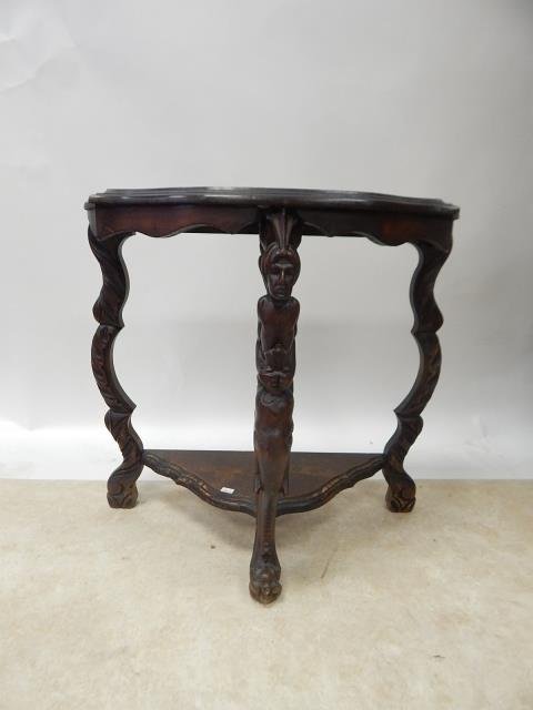MAHOGANY CARVED TABLE: 20" BY 16"