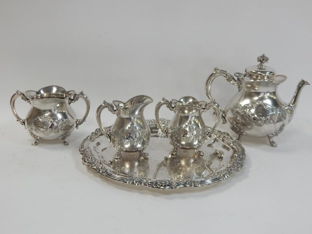 SILVER PLATE TEA SET (1 of 4)