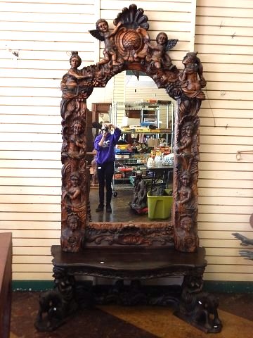 HEAVILY CARVED FIGURAL CONSOLE AND MIRROR (1 of 6)