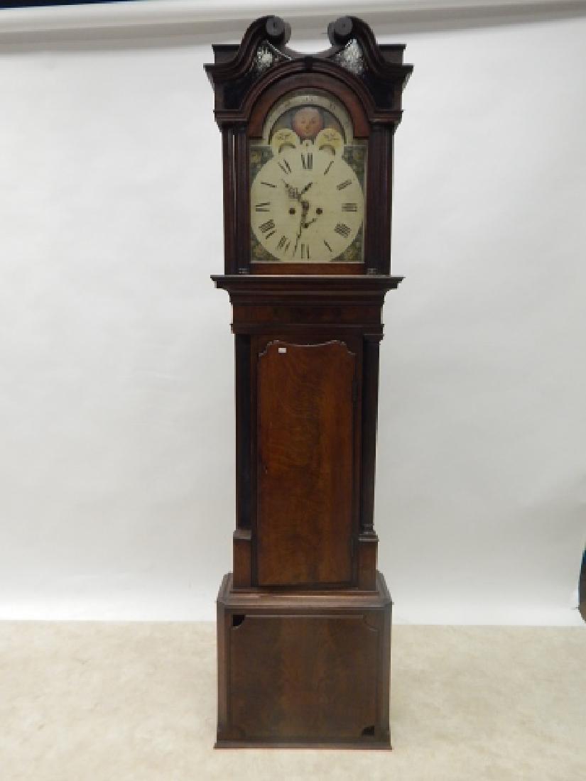 GERMAN GRANDFATHER CLOCK: MISSING TRIM. WORKS ARE AS IS AND NOT COMPLETE.
