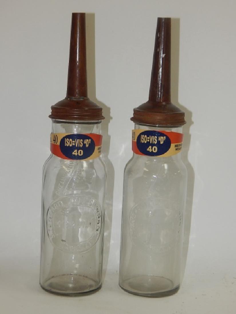 TWO STANDARD OIL COMPANY OIL BOTTLES: 15" TALL. CONTEMPORARY STANDARD OIL COMPANY INDIANA.
