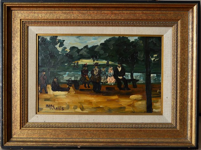 Oil painting on wood panel: Oil painting on wood panel signed lower left corner Isaac Israel 15.5"x9.75"