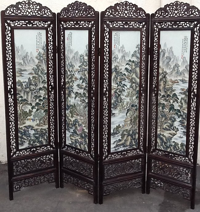 Set of 4 Landscape Floor Screen: High Quality Painted Landscape scene Floor Screen 74"x80"