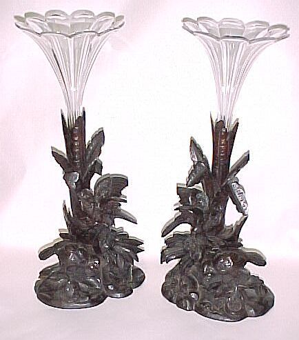 Pr Incredible Carved Blackforest Epergne: Pr. Incredible Carved Blackforest Epergnes. Measures: 16 1/2"T. Cond. Good - several chips out of wood.