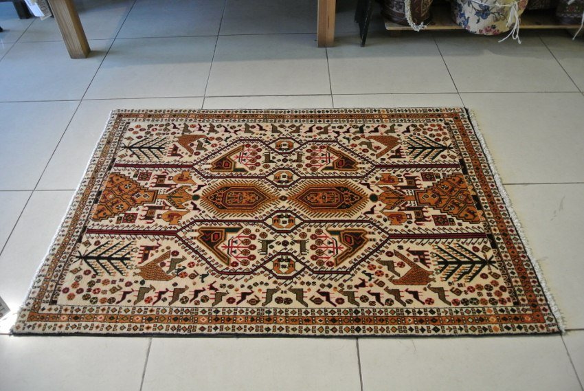 Afshar rug tribal hand made tree of life "Morghi rug": Afsahr rug Persian carpet handmade wool pile in directional tree of life design, Province of Kerman Sharebabak area inhibitants of Afshay tribes weft is cotton Measures 3.5’x5.4’ WR283-D Use: Offi