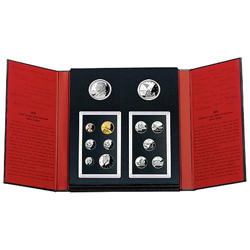 2005 American Legacy Silver Set: Complete 2005 United States American Legacy Collection. This impressive set contains the Chief Justice John Marshall Proof Silver dollar, Marine Corps Proof Silver Dollar. This set also contains all 5