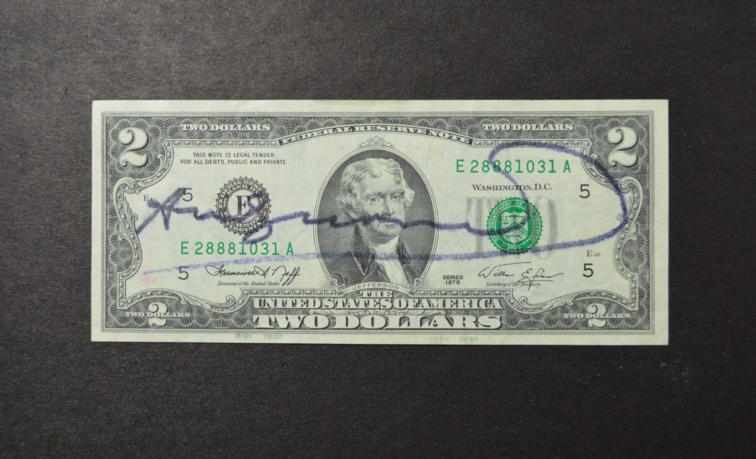 ANDY WARHOL SGD TWO DOLLAR BILL 1970'S (1 of 2)