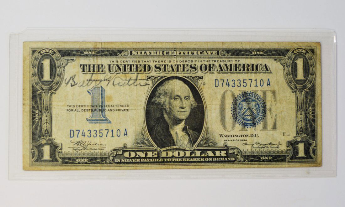 1 DOLLAR BILL SIGNED BABE RUTH CA. 1934 (1 of 2)