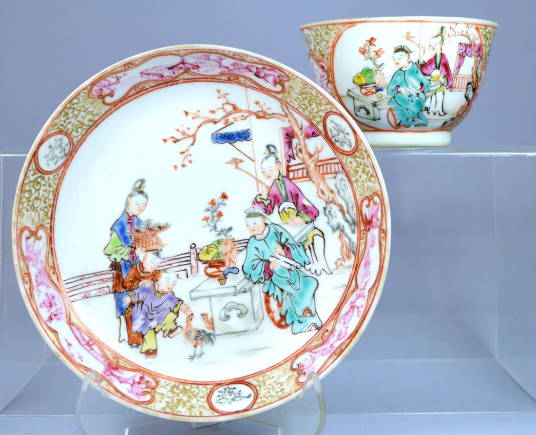 A VERY FINE CHINESE MANDARIN SAUCER AND CUP 18TH C (1 of 8)