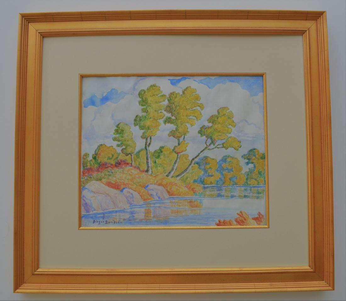 BIRGER SANDZEN ATTR WATERCOLOR ON PAPER: BIRGER SANDZEN ATTR WATERCOLOR ON PAPER. ART SIZE IS 16.5 X 14.25 INCHES. FANTASTIC FRAME JOB. EXCELLENT CONDITION.
