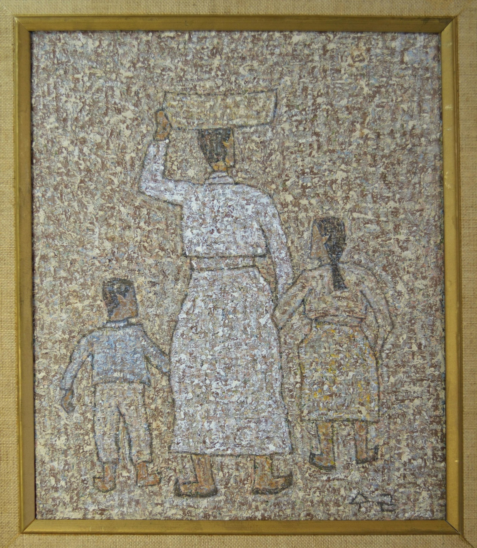 PARK SOO KEUN OIL ON PANEL (ATTR): Park Soo Keun attr Korean oil on board. A rural figural scene. Size: 25.5 X 31 CM (art). Framed size is 36 x 41 cm approx. Sdg on verso. An expatriate American family estate. Excellent condition.