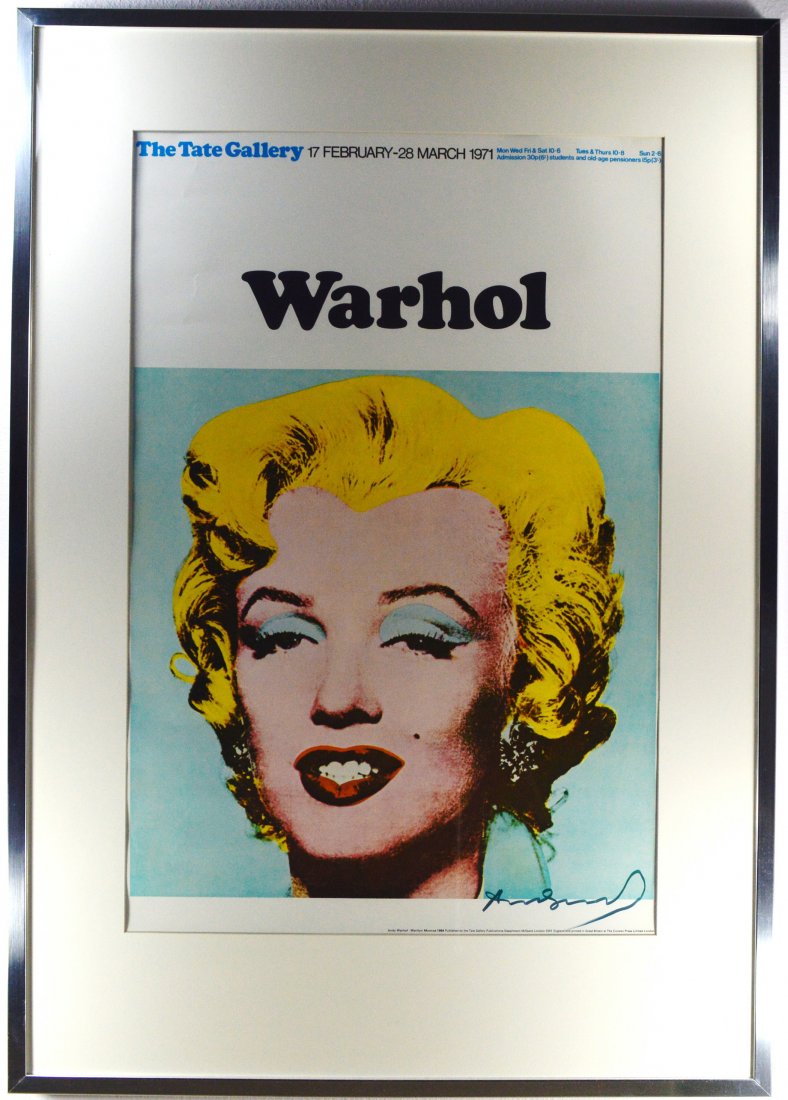 AFTER ANDY WARHOL TATE GALLERY POSTER 1971: Published for Tate Gallery exhibit in 1971 by Curwen press London, UK, signed LR, 20 x 30 inches, a few minor handling creases, otherwise exc cond