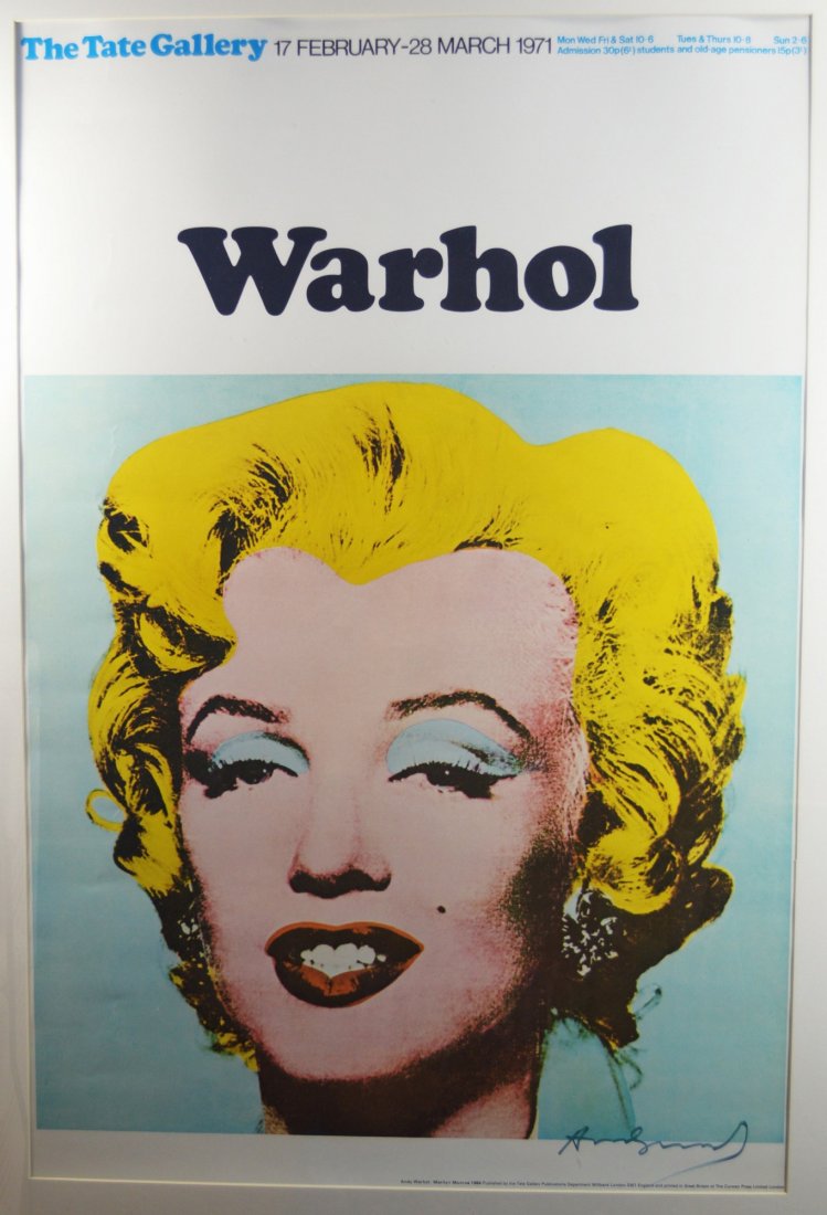 AFTER ANDY WARHOL TATE GALLERY EXHIBITION POSTER 1971: Published for Tate Gallery exhibit in 1971 by Curwen press London, UK, signed LR, 20 x 30 inches, a few minor handling creases, otherwise exc cond