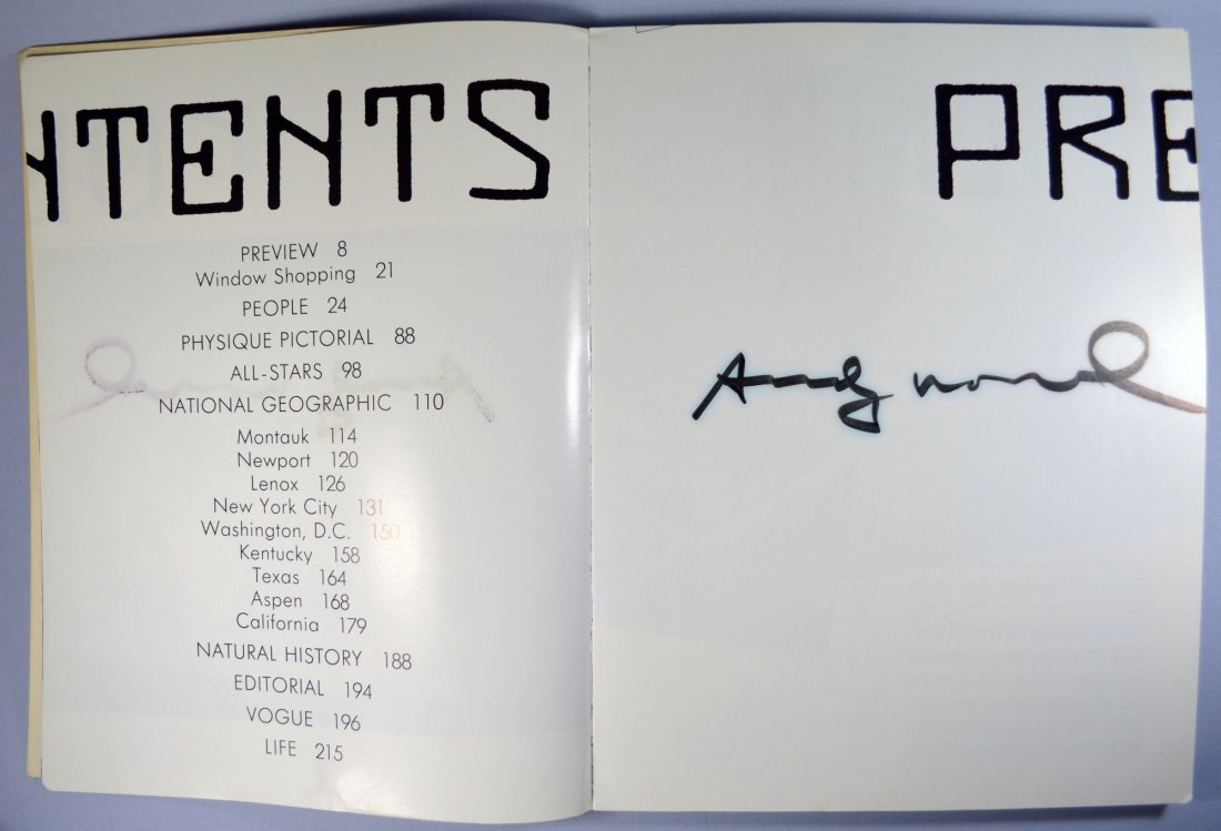 ANDY WARHOL AMERICA BOOK SIGNED 1985: Andy Warhol America book softcover published in 1985. Signed inside cover. Very good condition. Small scuff upper front cover, front 2 pages missing, personalized note inside cover from previous owner
